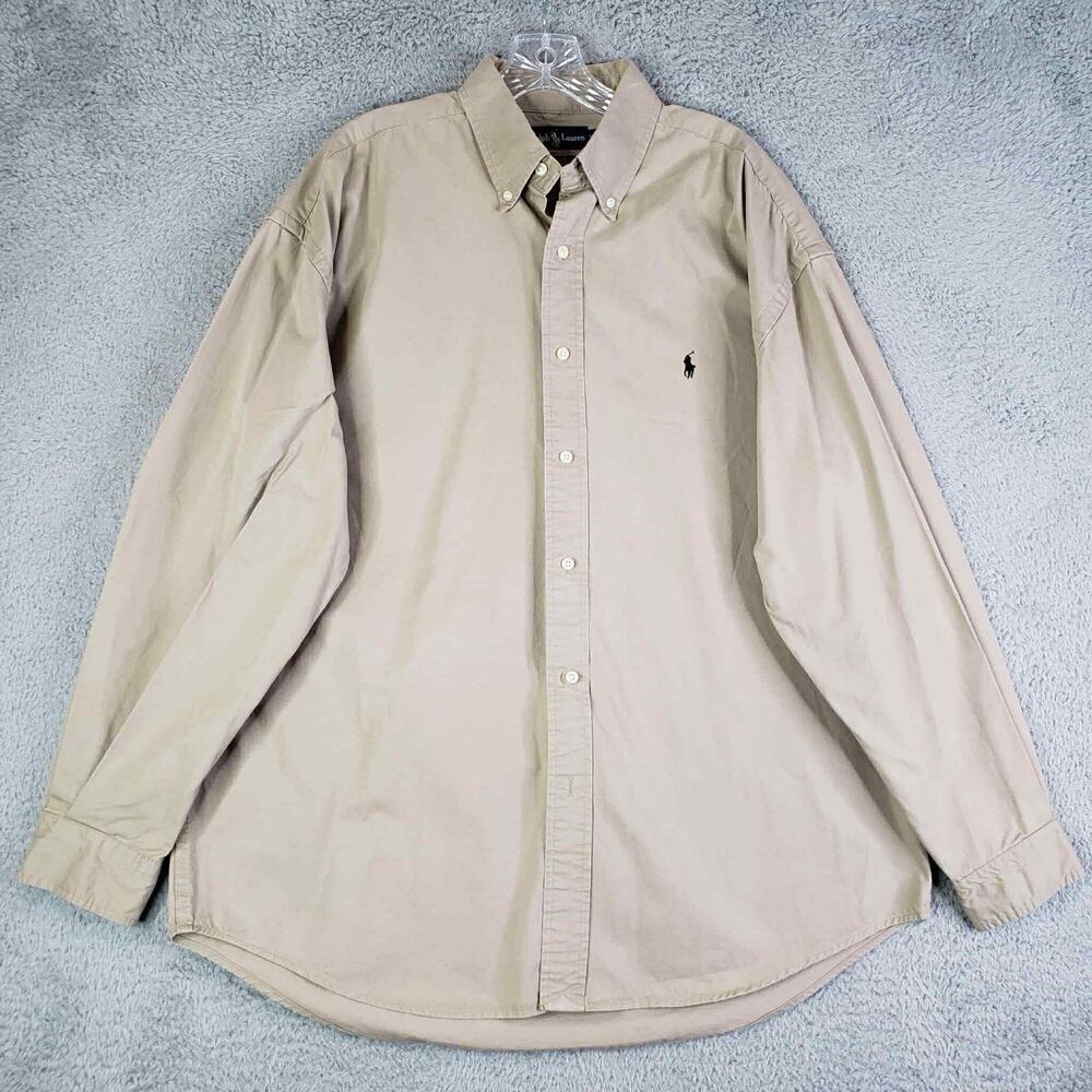 Polo Ralph Lauren Shirt Oxford Mens Size XL Solid Tan Khaki Blake LS Button Down - Picture 2 of 9